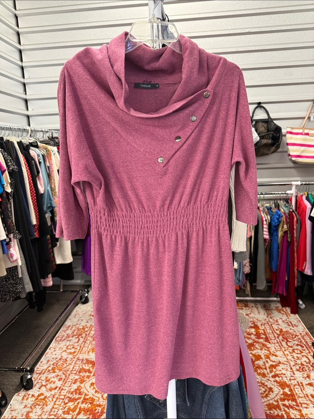 Theme Mauve Pink Cowl Neck Sweater Dress with Button Detail